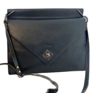 Vintage Tesoro Black Leather Satchel Laptop Bag Briefcase